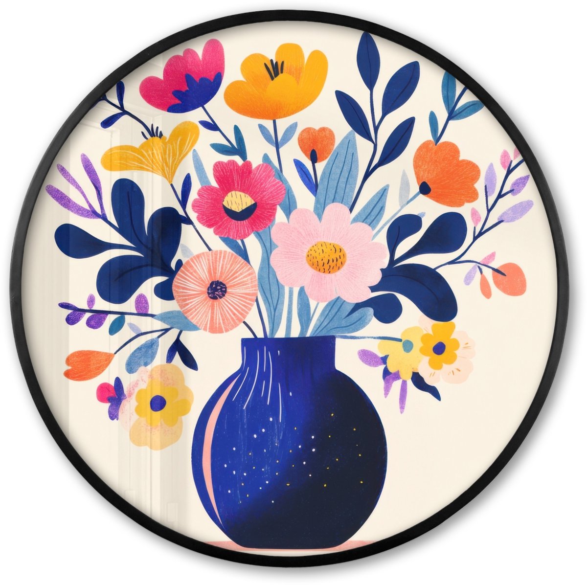 FrameYourWall Poster in lijst Rond - Fotolijst 80x80 cm - Posters - Vaas - Bloemen - Boeket - Ronde posterlijst zwart - Decoratie - Wanddecoratie woonkamer - Muurdecoratie slaapkamer
