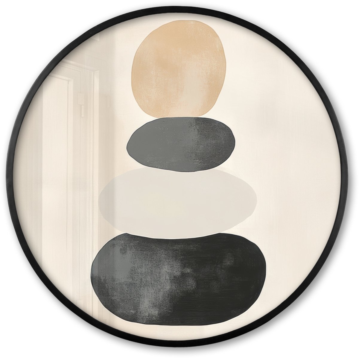 FrameYourWall Poster in lijst Rond - Fotolijst 60x60 cm - Posters - Japandi - Wabi sabi - Beige - Ronde posterlijst zwart - Decoratie - Wanddecoratie woonkamer - Muurdecoratie slaapkamer Vormen
