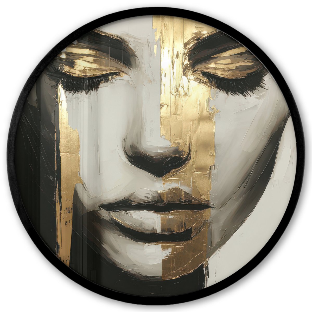 FrameYourWall Poster in lijst Rond - Fotolijst 40x40 cm - Posters - Ogen - Gezicht - Goud - Strepen - Ronde posterlijst zwart - Decoratie - Wanddecoratie woonkamer - Muurdecoratie slaapkamer