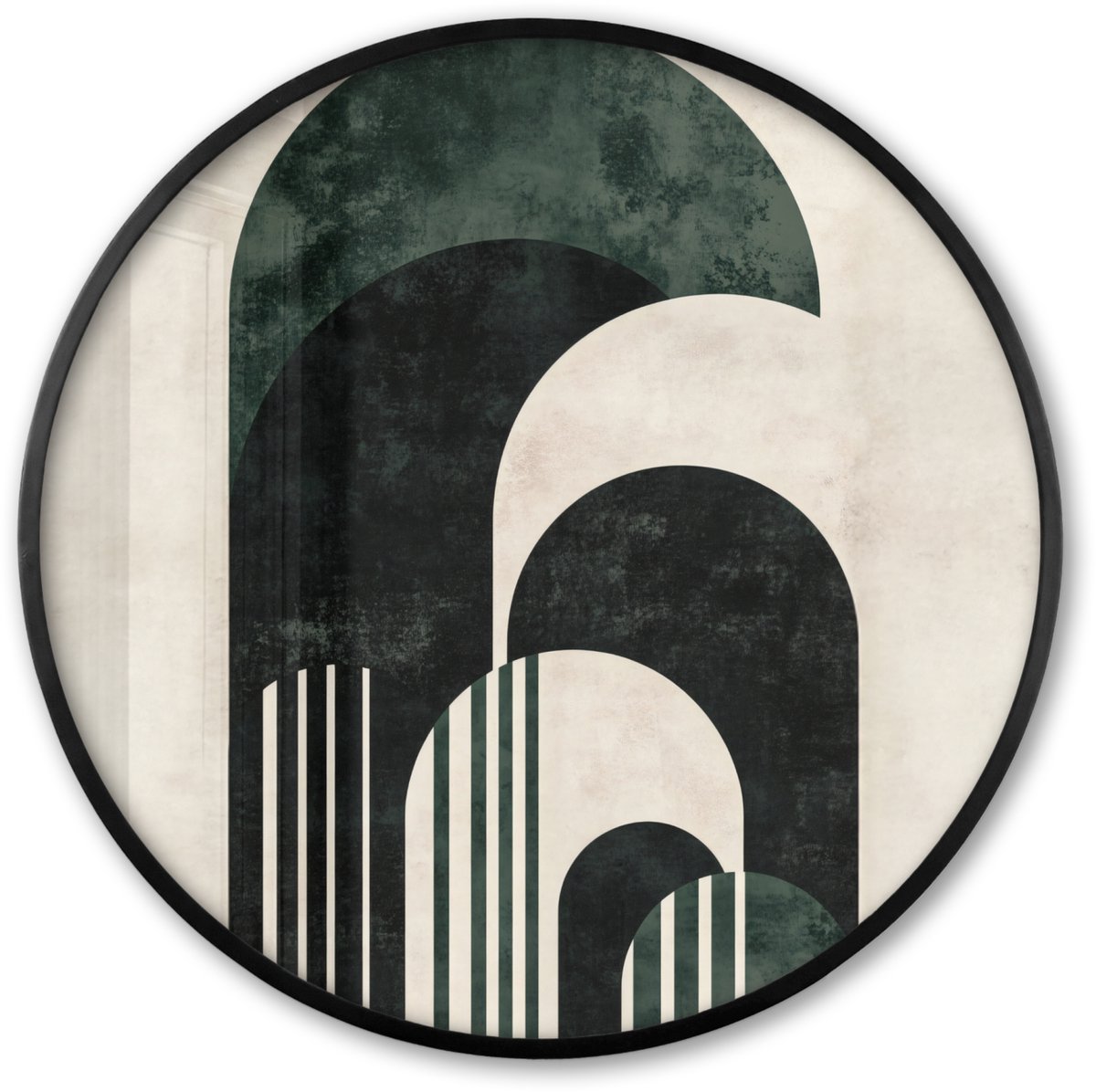 FrameYourWall Poster in lijst Rond - Fotolijst 80x80 cm - Posters - Bogen - Donkergroen - Lijnen - Ronde posterlijst zwart - Decoratie - Wanddecoratie woonkamer - Muurdecoratie slaapkamer Vormen