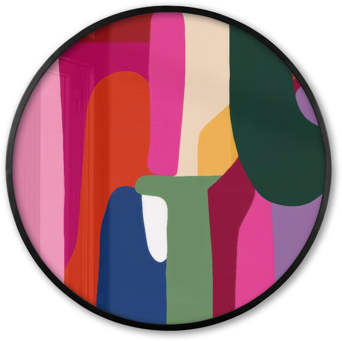 FrameYourWall Poster in lijst Rond - Fotolijst 80x80 cm - Posters - Kleurvakken - Recht - Rond - Abstract - Ronde posterlijst zwart - Decoratie - Wanddecoratie woonkamer - Muurdecoratie slaapkamer Kleurvakken - Abstract