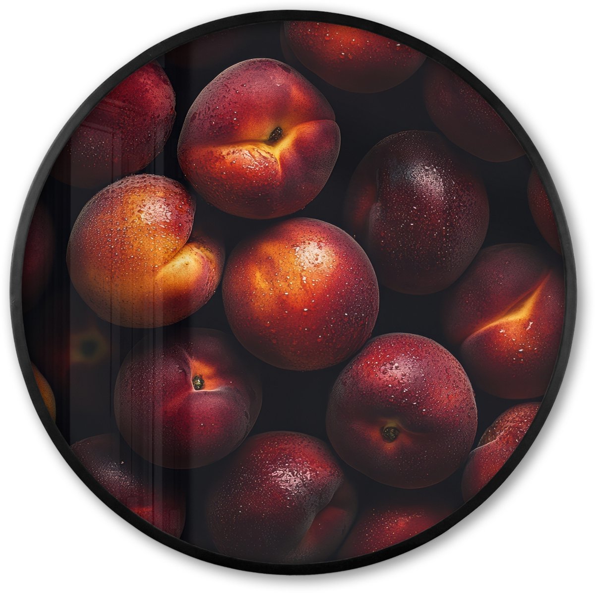 FrameYourWall Poster in lijst Rond - Fotolijst 60x60 cm - Posters - Fruit - Close up - Nectarines - Ronde posterlijst zwart - Decoratie - Wanddecoratie woonkamer - Muurdecoratie slaapkamer