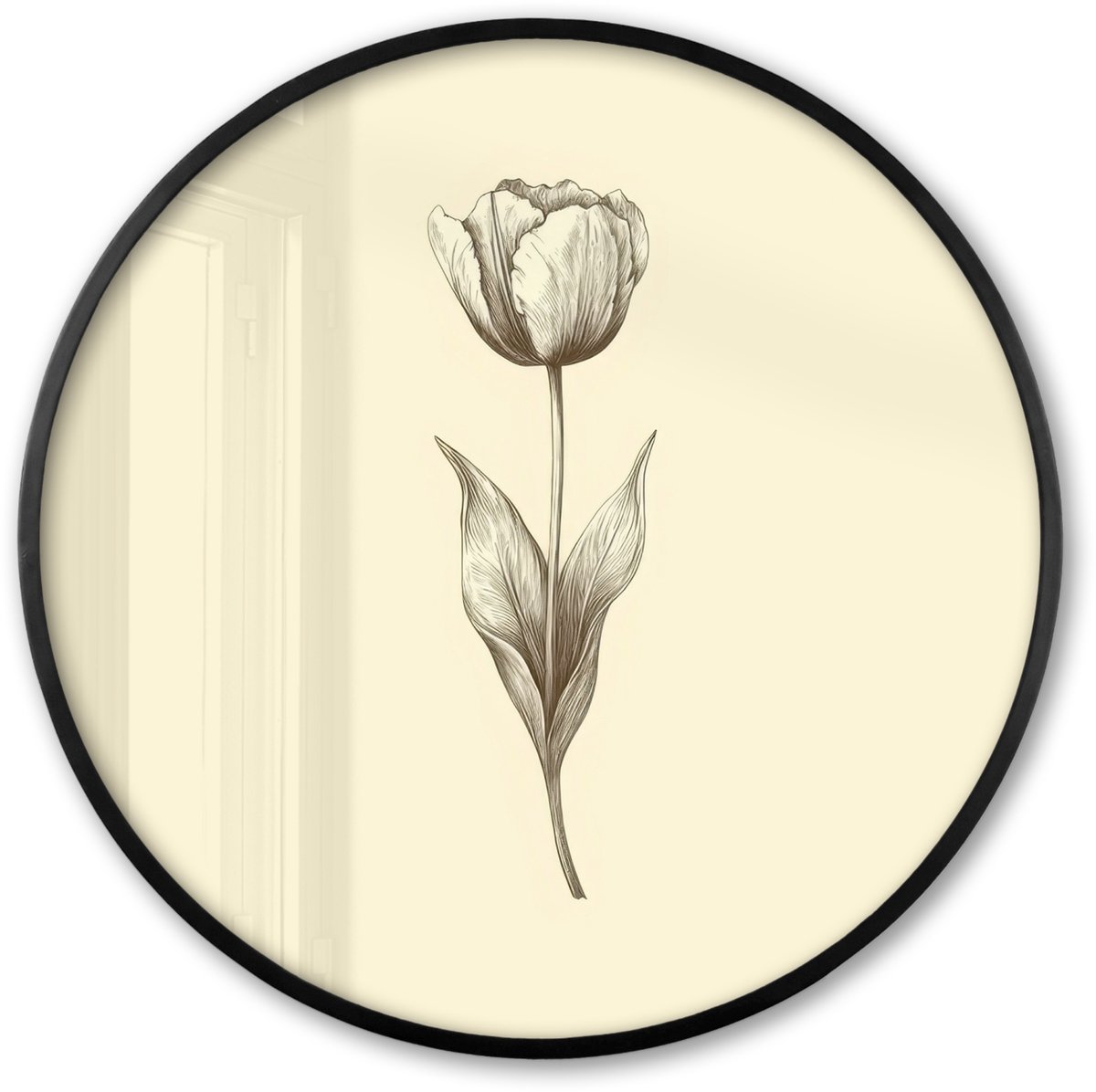 FrameYourWall Poster in lijst Rond - Fotolijst 60x60 cm - Posters - Illustratie - Tulp - Zwart - Ronde posterlijst zwart - Decoratie - Wanddecoratie woonkamer - Muurdecoratie slaapkamer