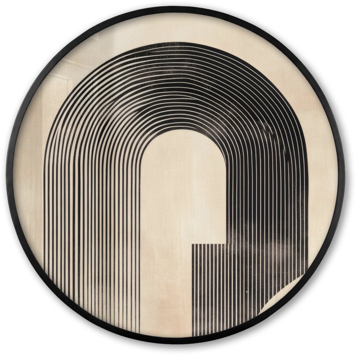 FrameYourWall Poster in lijst Rond - Fotolijst 80x80 cm - Posters - Boog - Strepen - Minimalistisch - Zwart - Ronde posterlijst zwart - Decoratie - Wanddecoratie woonkamer - Muurdecoratie slaapkamer