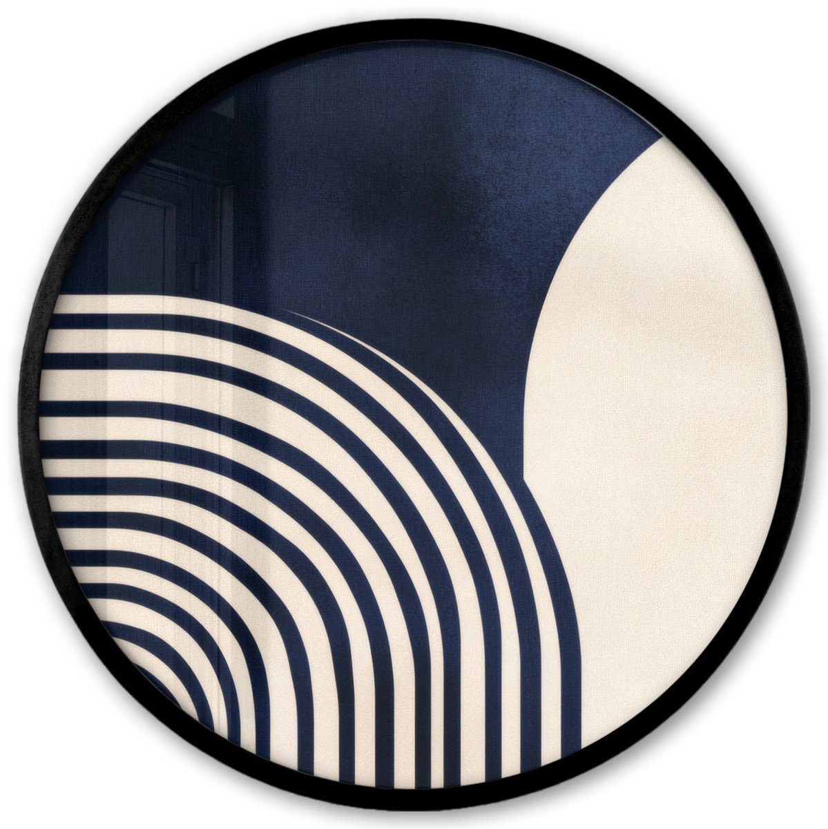 FrameYourWall Poster in lijst Rond - Fotolijst 40x40 cm - Posters - Donkerblauw - Abstract - Lijnen - Ronde posterlijst zwart - Decoratie - Wanddecoratie woonkamer - Muurdecoratie slaapkamer Lijnen – Contragewicht