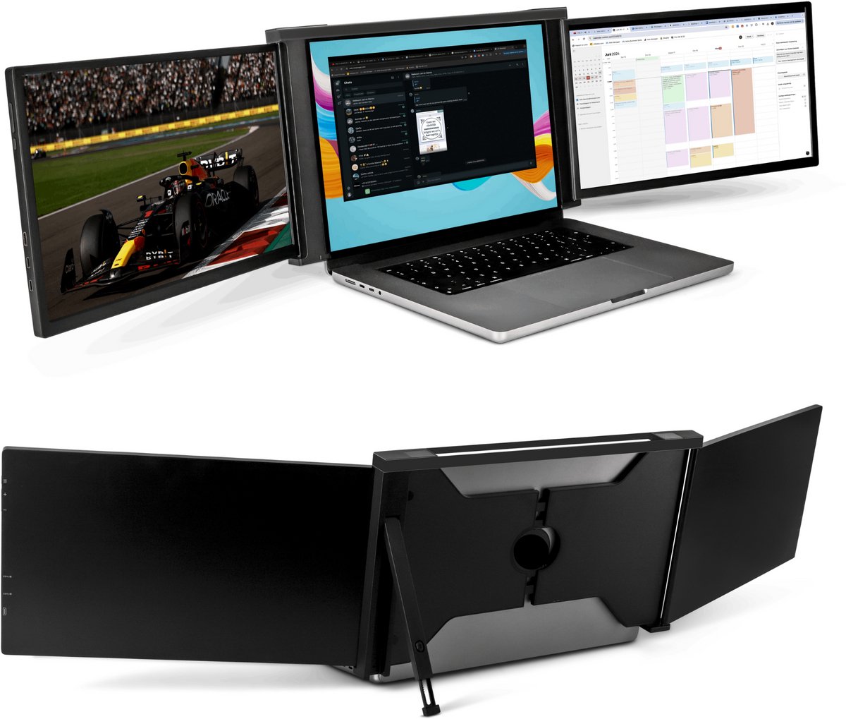 Blerron Tri-Screen - Portable Monitor - Beeldscherm - Monitoren - Scherm - Monitor - Inclusief Beschermhoes - 15.4" - 1920x1080P - 60 Hz - HDMI & USB-C - Laptopscherm: 15.6" - 17.3" - Zwart
