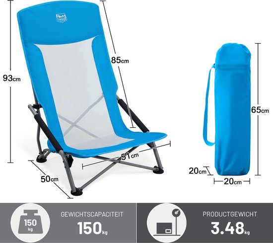 TIMBER RIDGE 2 Stuks Strandstoelen - Opvouwbaar & Lichtgewicht - 150KG draagvermogen - Hoge mesh rugleuning - Voor strand & camping - Blauw van Merkloos — afbeelding 3