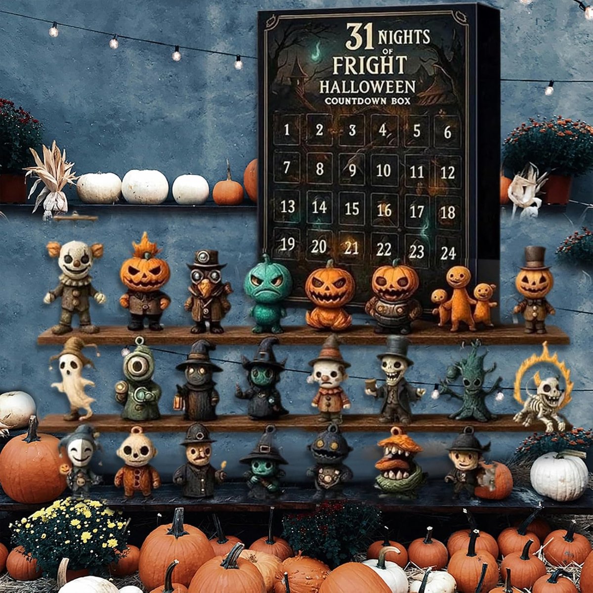 31 Nights Of Fright Halloween Countdown Box â€" 2025 Advent Calendar With 31 Figurines & Mini Charms â€" Resin Halloween Decorations For Teens & Adults