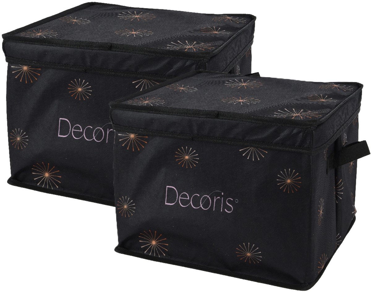 Decoris Kerstballen opbergbox - 2x - groen - 34 x 34 x 20 cm - opvouwbaar - polyester