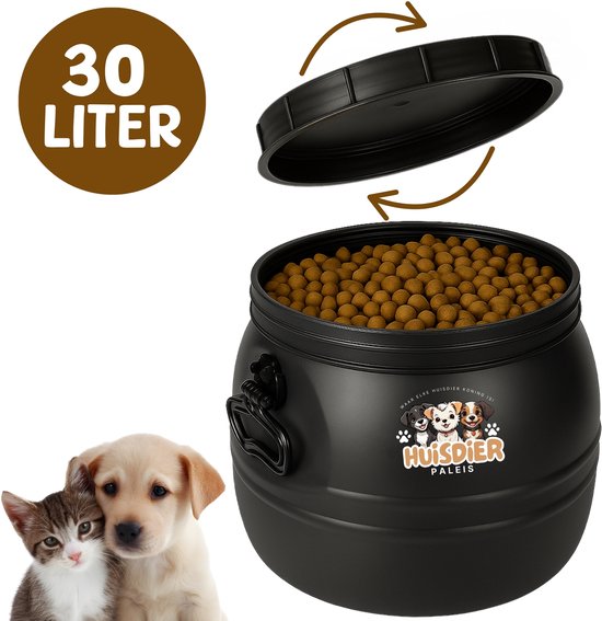 HuisdierPaleis Voercontainer - Handvaten - Hond - Kat - Voerton - Schroefdeksel - 30 Liter - 15KG - Stapelbaar - Opslag