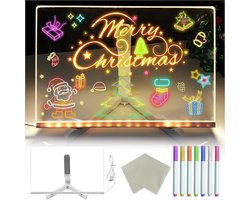 tekenprojector- Tekenmachine voor kinderen-Kerstcadeaus - kerst- LED -gekleurd notitieblok - LED-verlicht acryl berichtenbord - 7 kleuren pennen/houder - LED-tekenblok voor kinderen - Kantoor - School - Thuis - Kunstgraffiti - Notitieblok (30x20CM)