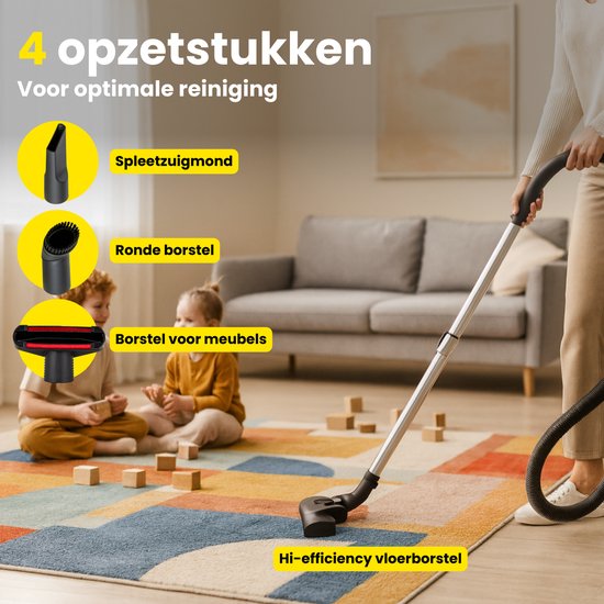 RYER - Stofzuiger met Zak - Krachtig 850W - Stil - 12m Actieradius - HEPA - Drie Mondstukken - Vacuum Cleaner - MotionPro Serie