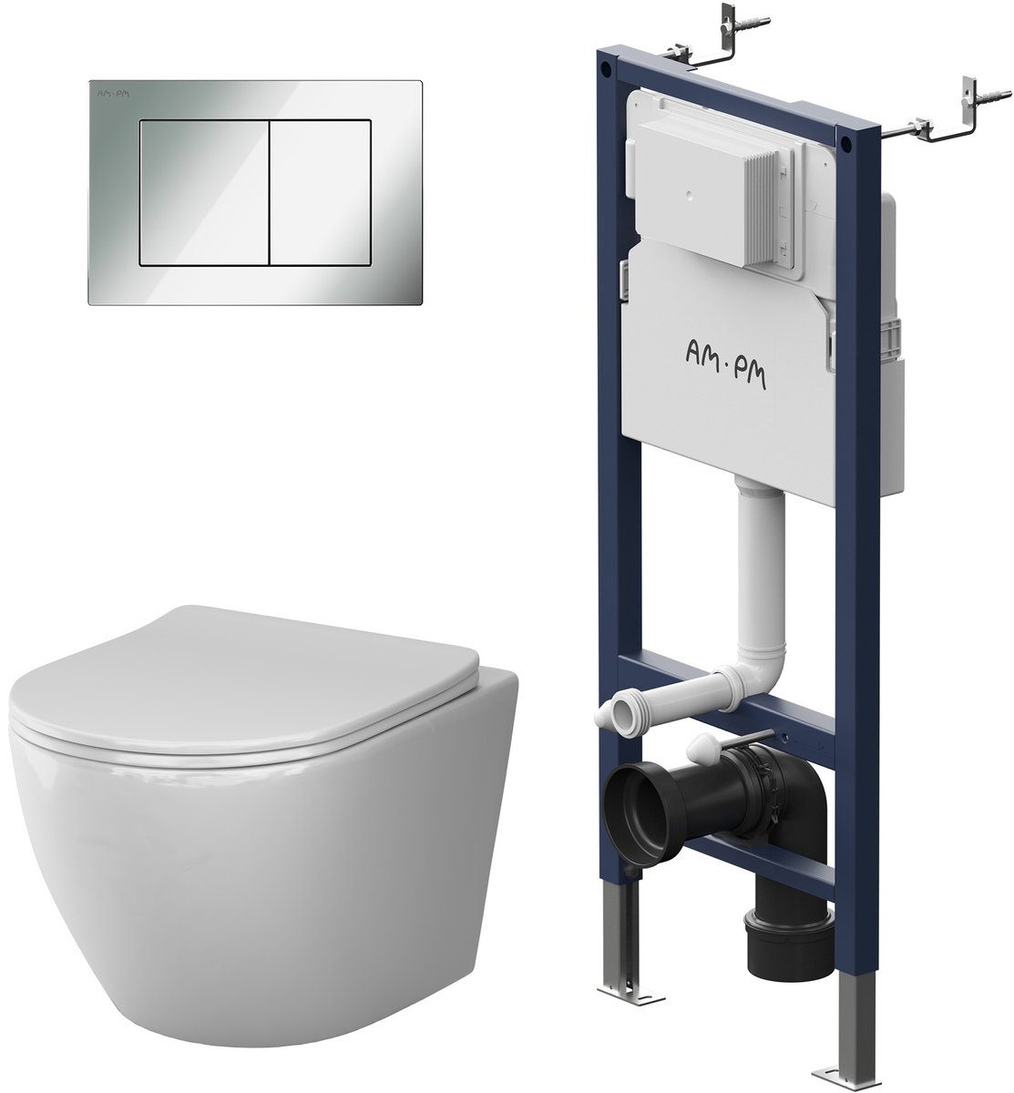 AM.PM Like - Inbouwreservoir Complete Toiletset - Hangtoilet - SoftClose Toiletzitting - Bedieningsplaat Chroom - Inbouwreservoir