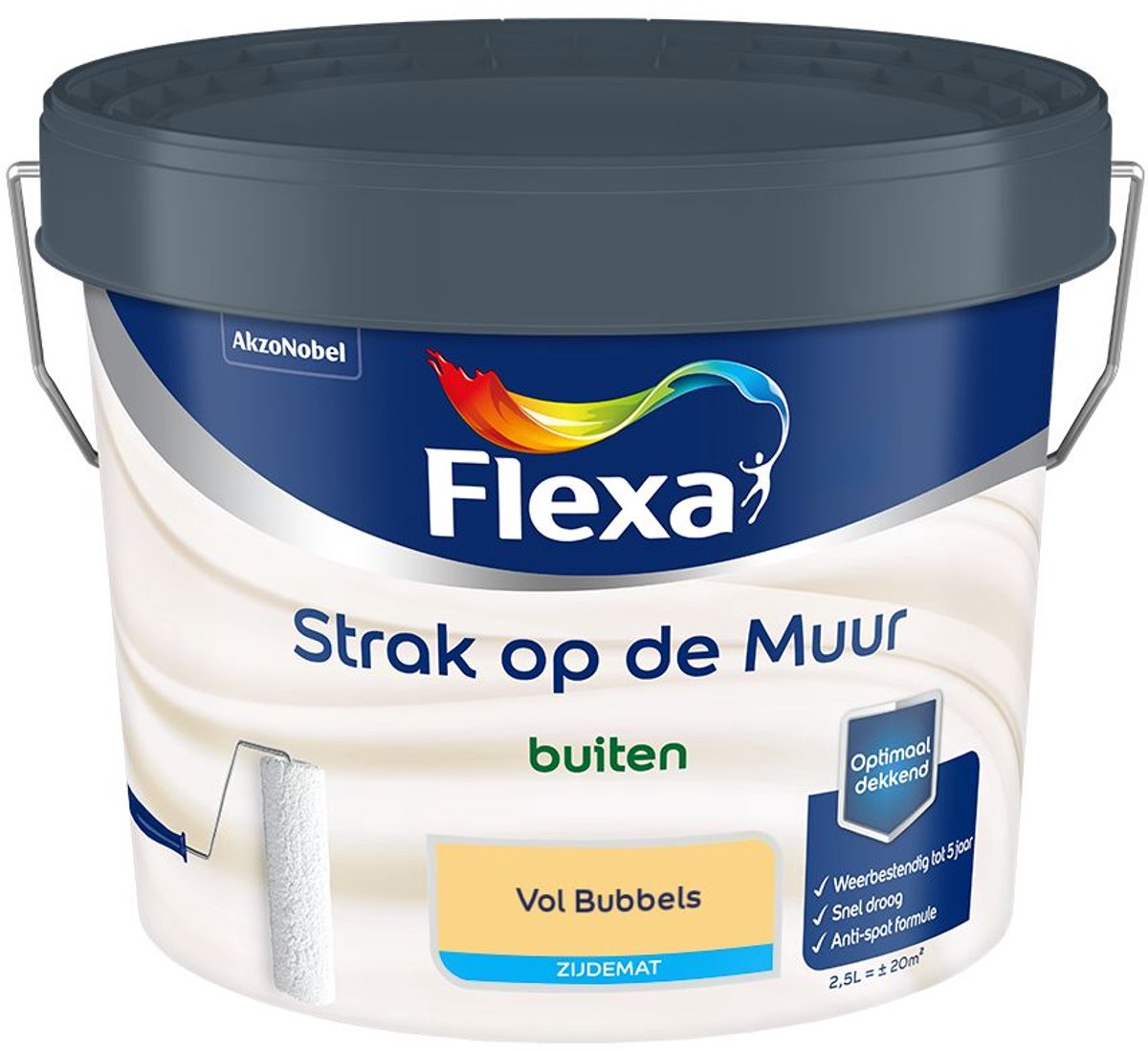 Flexa - Strak op de Muur Buiten Muurverf Zijdemat - Vol Bubbels - Mengverf - 2.5 L
