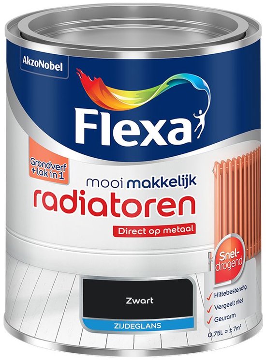 Flexa - Mooi Makkelijk Radiatoren Zijdeglans - Zwart - Mengverf - 0.75 L