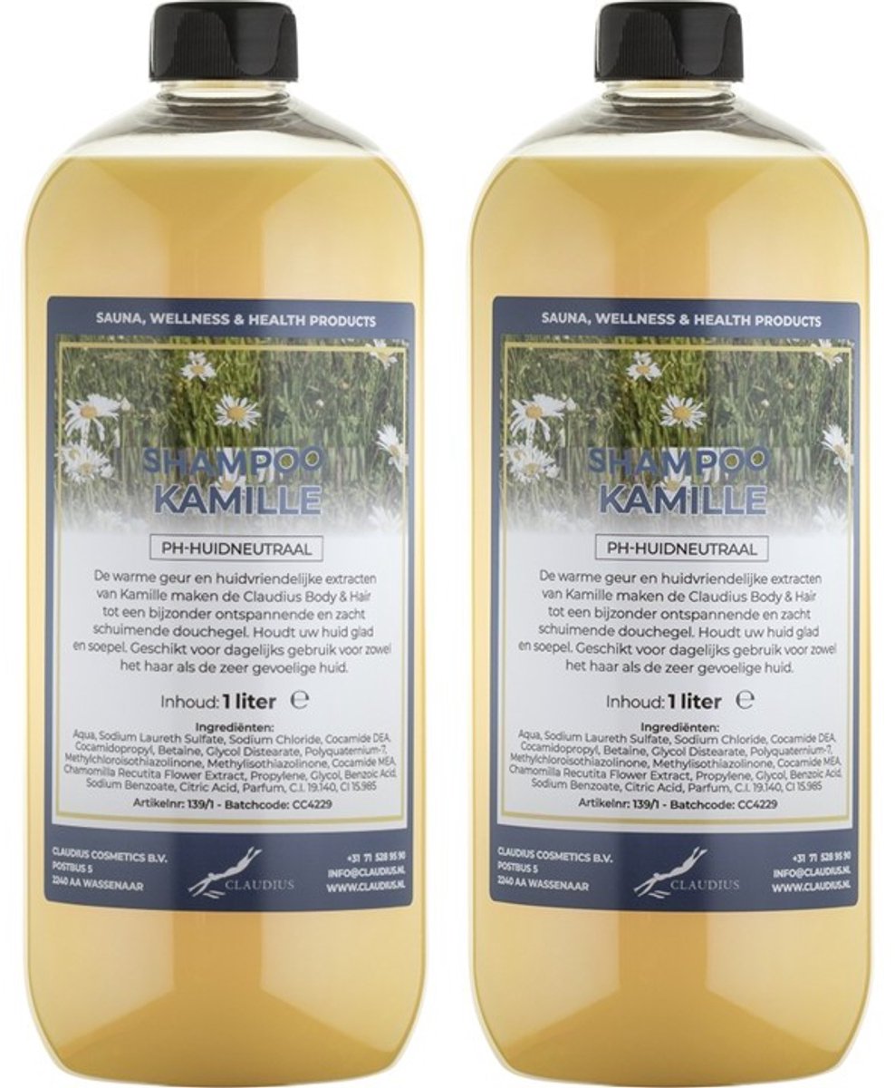 Shampoo Kamille - 1 liter (transparant) - 2 Stuks - Voordeelverpakking - Haarverzorging