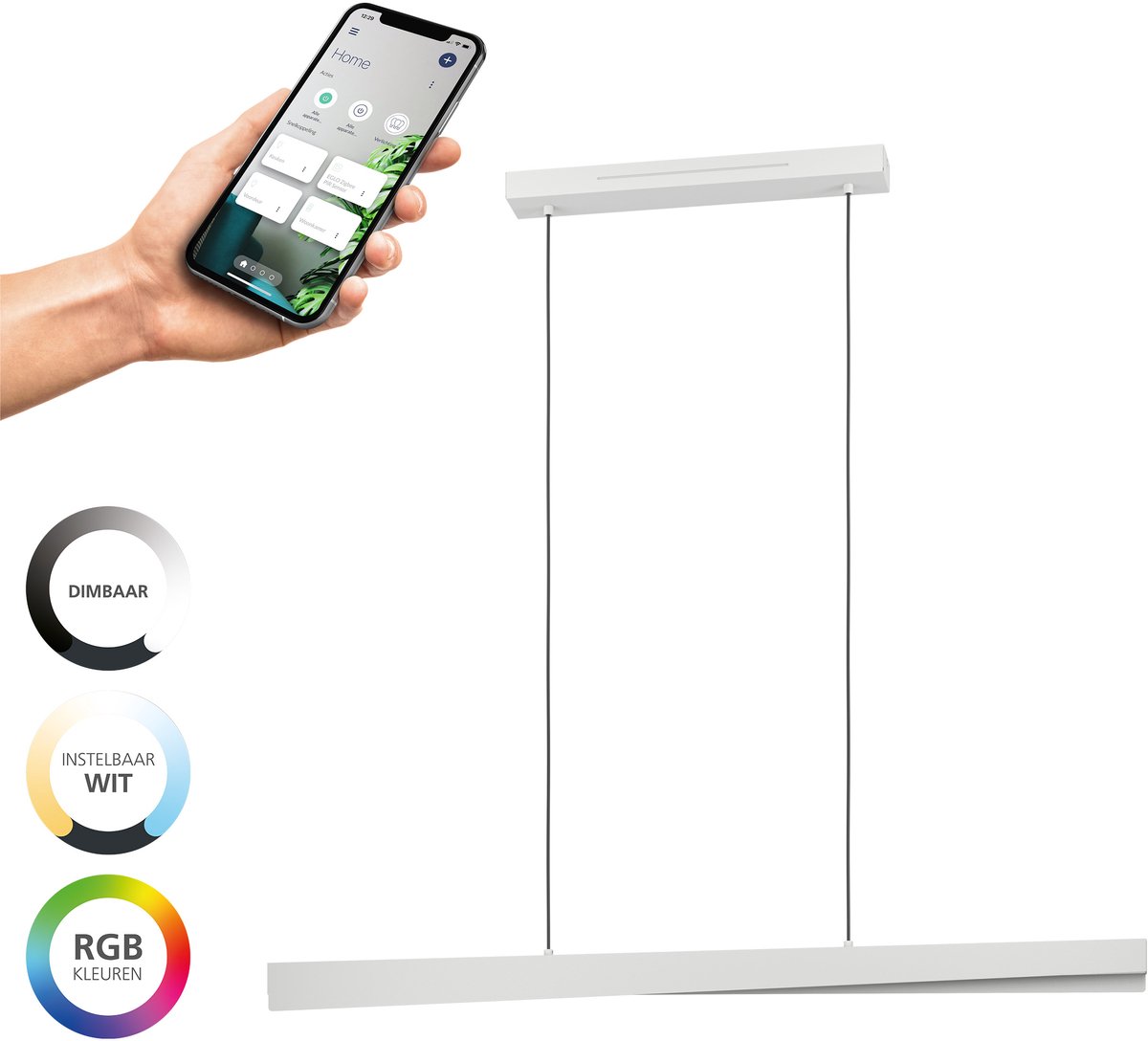 EGLO connect.z Bolognano-Z Smart Hanglamp - LED - 117 cm - Grijs/Wit - Instelbaar RGB & wit licht - Dimbaar - Zigbee