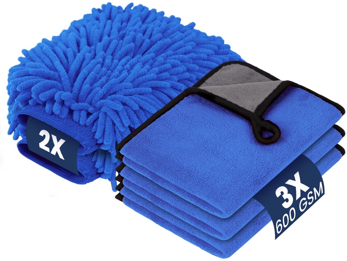 Azomor® Complete set voor autoverzorging en huishouden met microvezeldoeken en handschoenen
