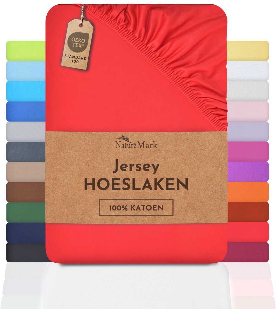 NatureMark Jersey hoeslaken hoeslaken, 100% katoen, 180x200cm, rood
