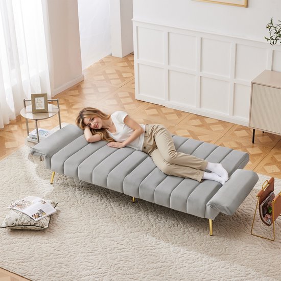 GOPLUS Vloerbank met slaapfunctie, 3-in-1 bankbed met kussen en verstelbare rugleuning, klapbank, slaapbank voor woonkamer en logeerkamer (grijs, 178 x 98 x 18 cm
