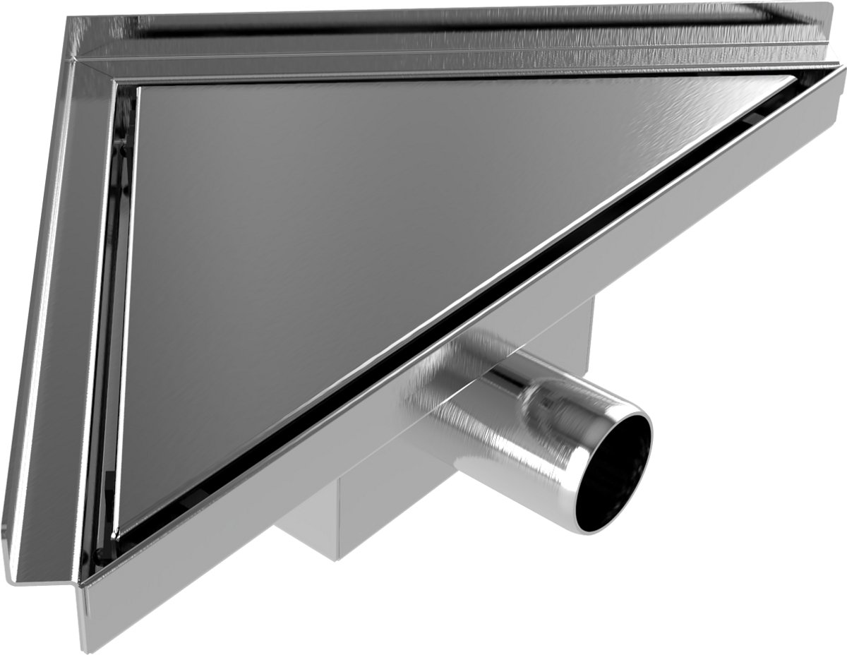 Nurion - Hoek Douchedrain 20 x 28 x 9,1cm - RVS douchedrain met Zijuitloop - Douchegoot voor Hoek