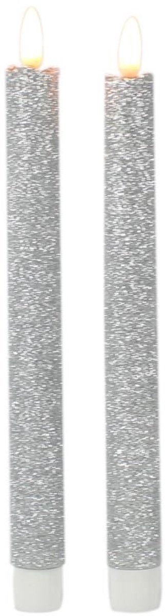 Magic Flame Dinerkaarsen - LED - 4x stuks - zilver - 25 cm - met glitters - Woondecoratie - Elektrische kaarsen - warm wit