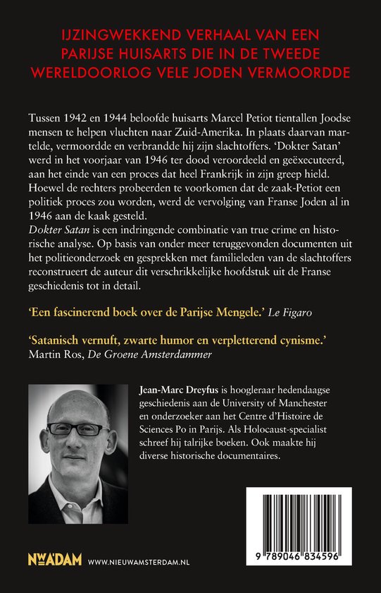 Boek kaft met een zwart-witportret van een man met een bril. Rode tekst bovenaan, zwart met citaten en informatie over de auteur onderaan.