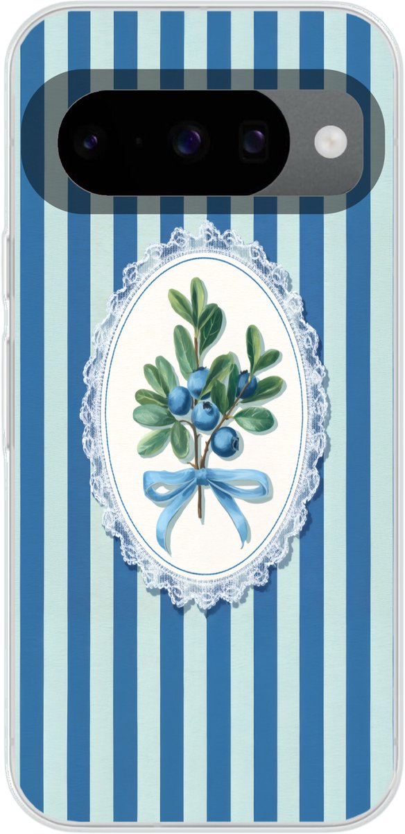 Telefoonhoesje Geschikt voor Google Pixel 10 Pro hoesje - Illustratie - Bessen - Blauw - Strepen - Siliconen Telefoonhoesje Telefoonhoesje