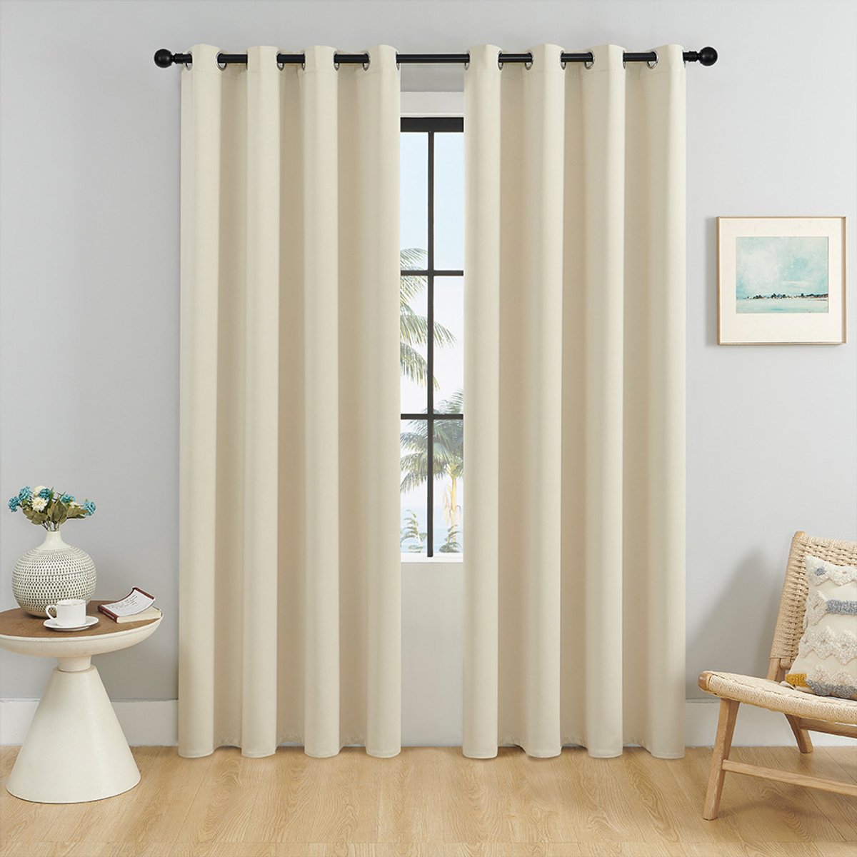 Set van 2 thermisch geïsoleerde verduisteringsgordijnen, antikou en warmte 140 x 244 cm (B x H) Ondoorzichtig gordijn met ringen Isolatie Li