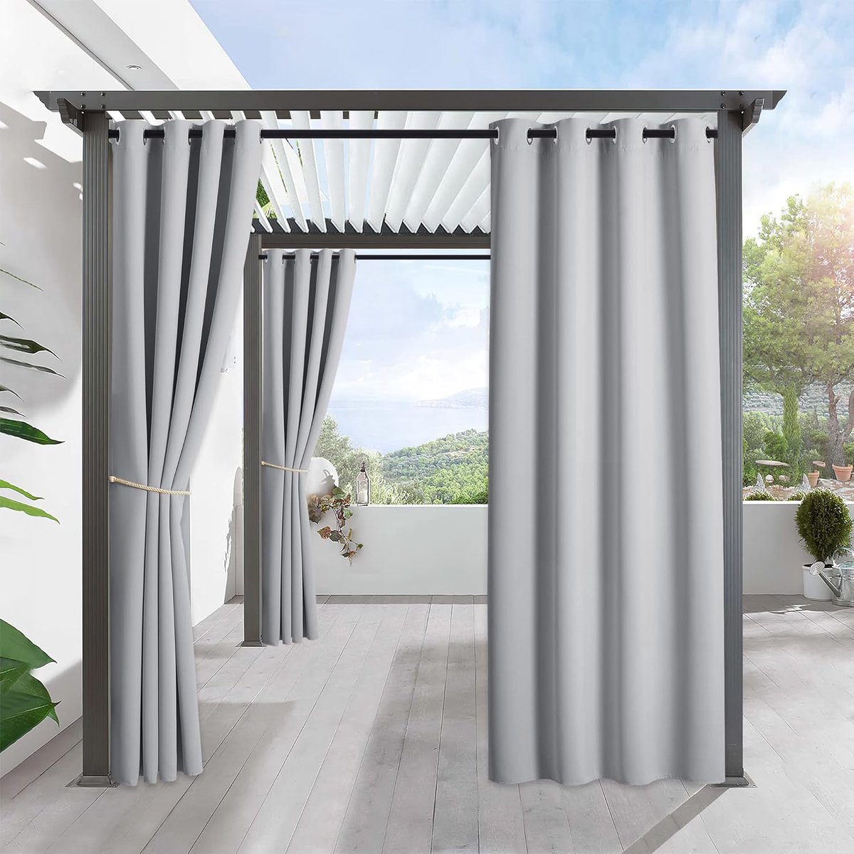 Vitdipy - Buitengordijn - 1 stuks - 132 x 182 cm - Gordijn - Waterdicht - Geeft schaduw - Outdoor gordijnen voor patio en pergola - Lichtgri