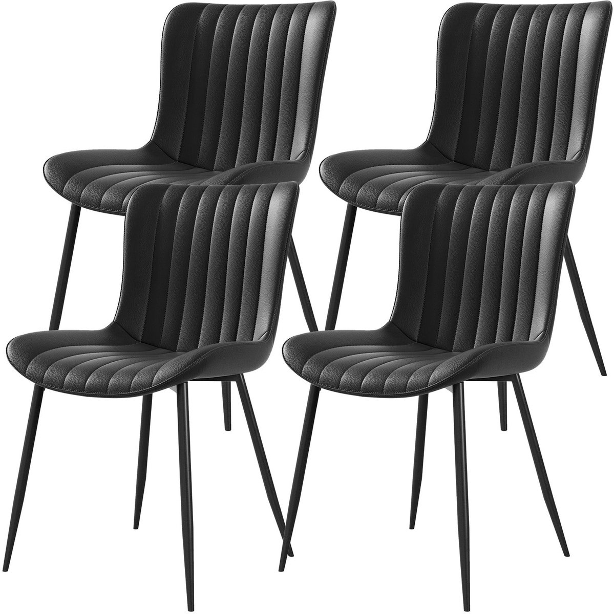 Merax Eetkamerstoelen - Set van 4 - Moderne Zwarte Kunstleren Stoelen met Ergonomische Rugleuning - Comfortabele Stoelen voor Keuken en Eetkamer