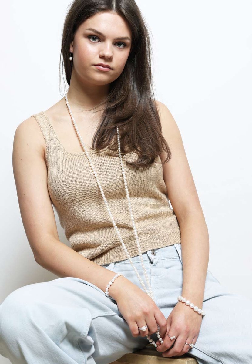 PROUD PEARLS® Extra lange parelketting met witte 7/8mm barok parels 180cm lengte