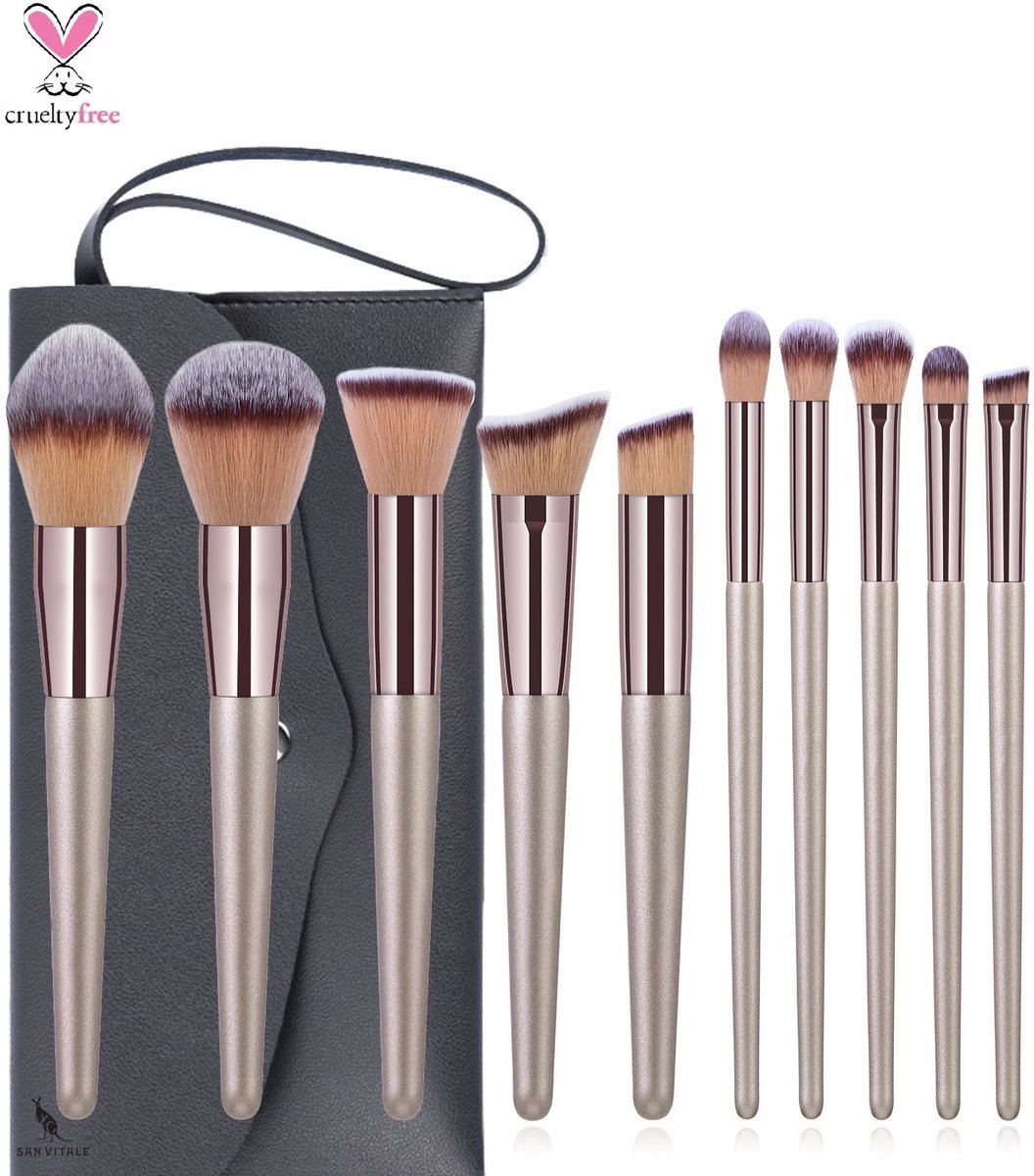 Bol.com San Vitale® - Luxe Professionele Make up kwasten set - Brush - Oogschaduw penselen - Vegan penselen - Inclusief pouch - ... aanbieding