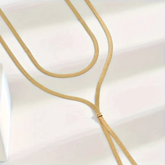 Collier double couche couleur or - collier pour femme - chaîne à maillons minimaliste sans pendentif