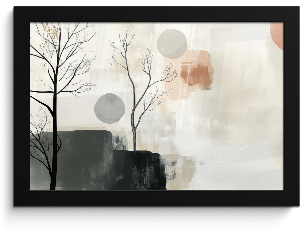 FrameYourWall Poster in lijst - Fotolijst 30x20 cm - Posters - Wabi sabi - Beige - Plant - Posterlijst zwart - Decoratie - Wanddecoratie woonkamer - Muurdecoratie slaapkamer Japandi - Natuur