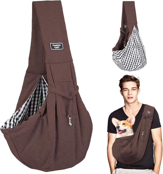ARLANDA Tas voor kleine honden tot 5 kg, met schouderriem, ritssluiting, veiligheidshalsband. voor huisdieren (bruine voorkant