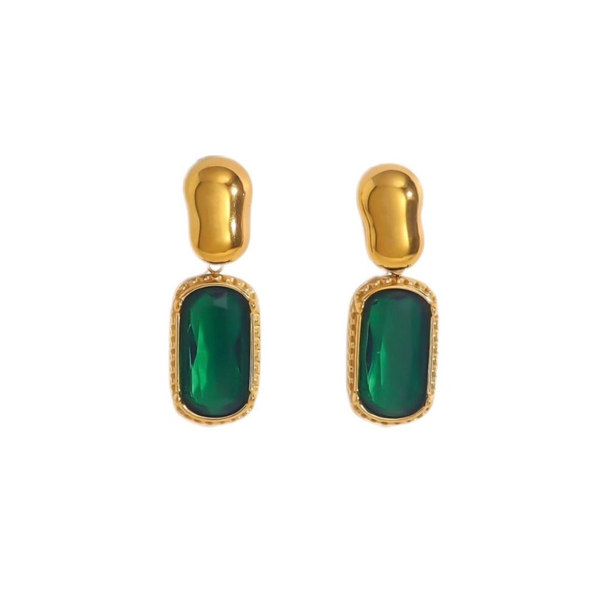 FlowJewels - oorbellen - stainless steel - kristal - groen