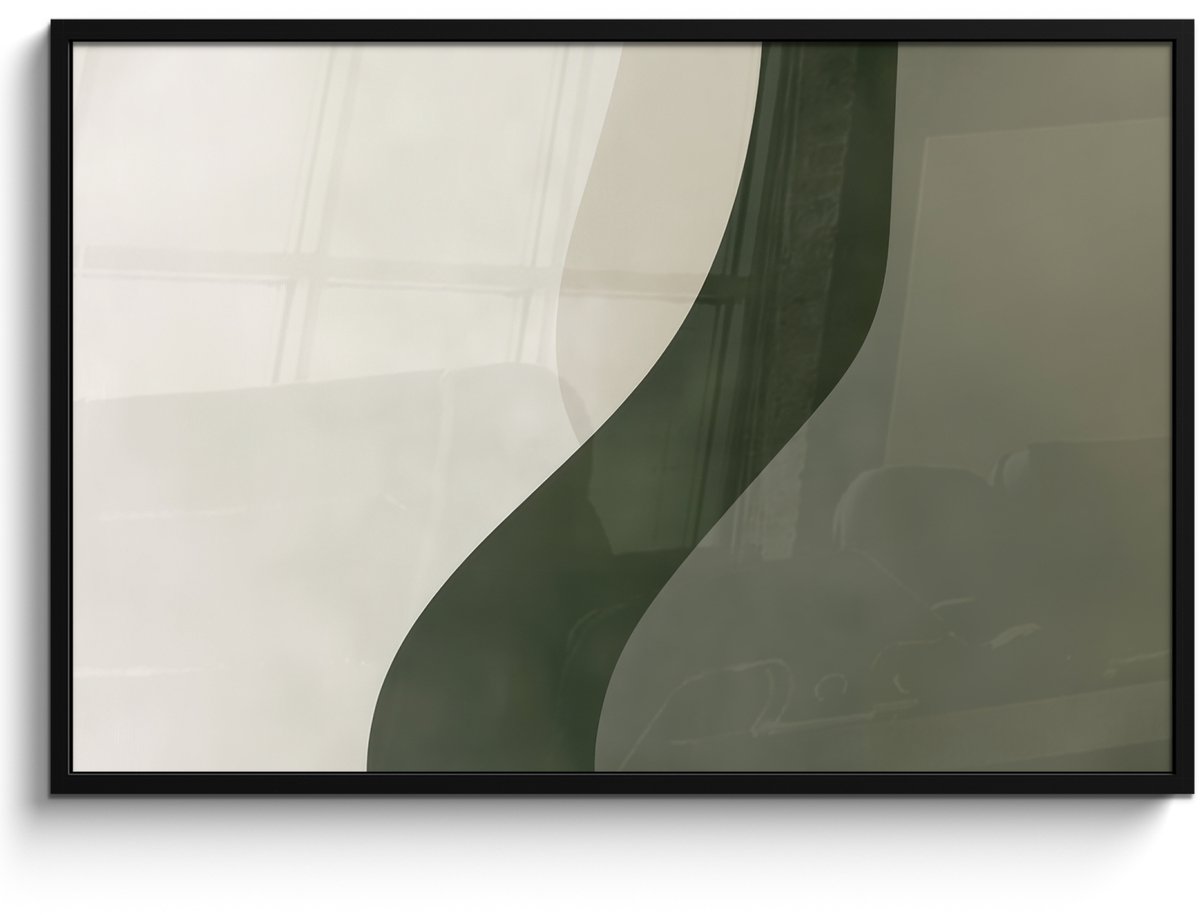 FrameYourWall Poster in lijst - Fotolijst 120x80 cm - Posters - Japandi - Groen - Abstract - Modern - Posterlijst zwart - Decoratie - Wanddecoratie woonkamer - Muurdecoratie slaapkamer Lijn