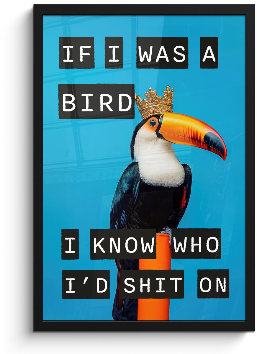 FrameYourWall Poster in lijst - Fotolijst 40x60 cm - Posters - Vogel - Toekan - Blauw - Quotes - Posterlijst zwart - Decoratie - Wanddecoratie woonkamer - Muurdecoratie slaapkamer Tekst - Toekan