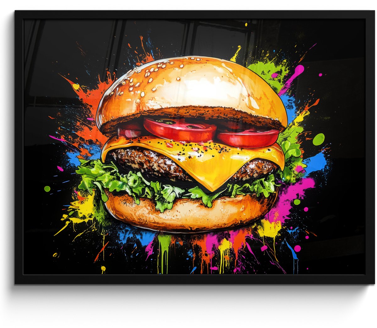 Poster in lijst - Fotolijst 80x60 cm - Posters - Hamburger - Graffiti - Verf - Kleurrijk -