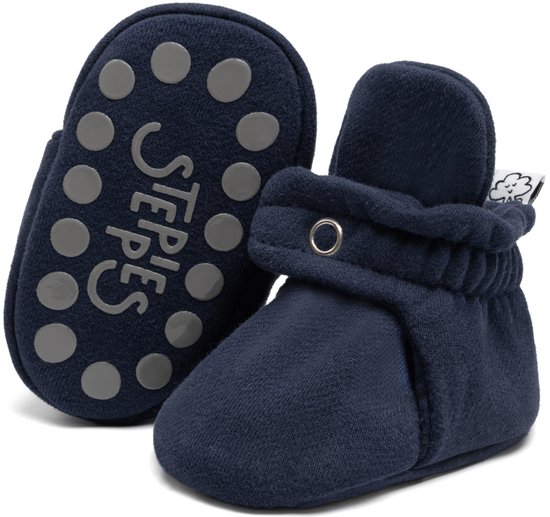 Steppies - Babyslofjes Antislip voor Jongens en Meisjes - Marineblauw - 6-12 Maanden (11.5cm) - Schoenmaat 18-19 - Stappertjes