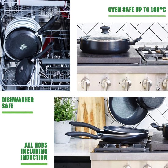 GreenPan Essentials pannenkoekenpan 28 cm - Pan met keramische antiaanbaklaag zonder PFAS - Inductiepan voor alle hittebronnen - Handgreep blijft koel - Ovenbestendig tot 160°C - Zwart