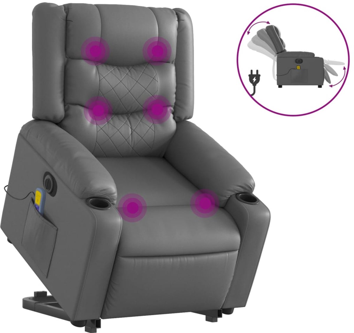 vidaXL Sta-op-massagestoel - elektrisch - kunstleer - grijs