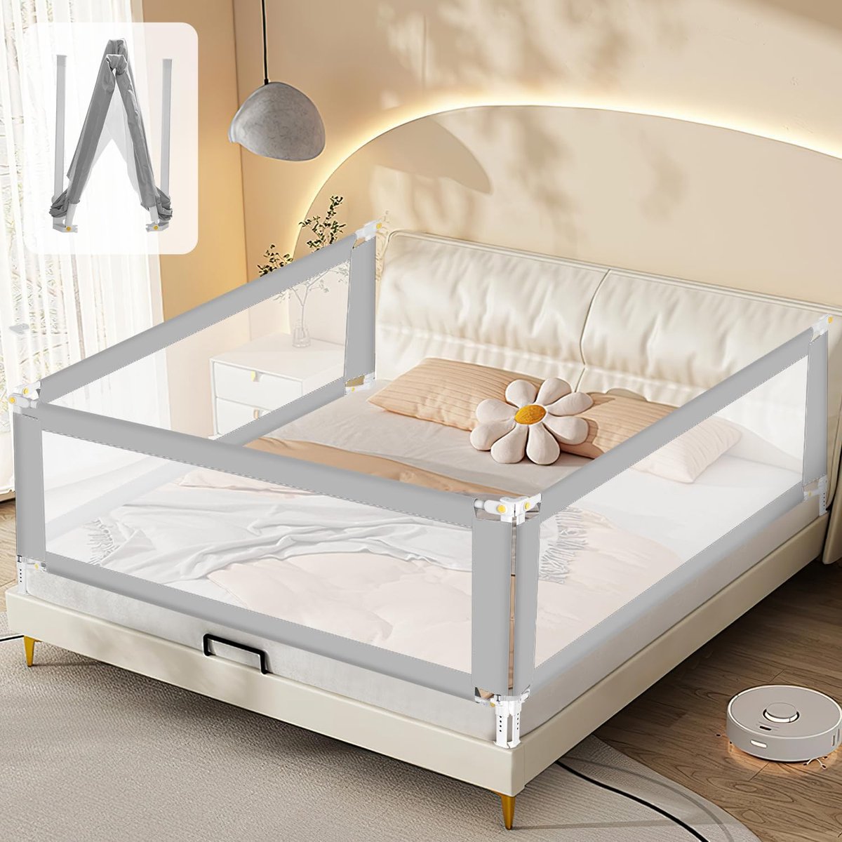 Solacis Opblaasbare bedrand - Bedhekje - Bedrand - Bedrand baby - Bedbeveiliging - Uitvalbescherming - Bedrail - Must have voor in uw bed!