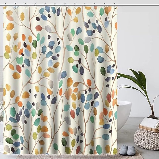 KANNORE 3D Print Vintage Bloem Douchegordijn Art Plant Bladeren Patroon Stof Waterdicht Polyester Badkamer Accessoire Badgordijn 180x210cm (70.87x82.68in