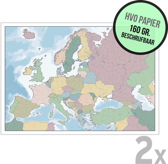 Foto: Posters affiches papier map europa blanco kaart met landen en rivieren 59 x 42 cm a2 formaat europe landkaart aardrijkskunde europese unie eurazi universeel 1 stuk