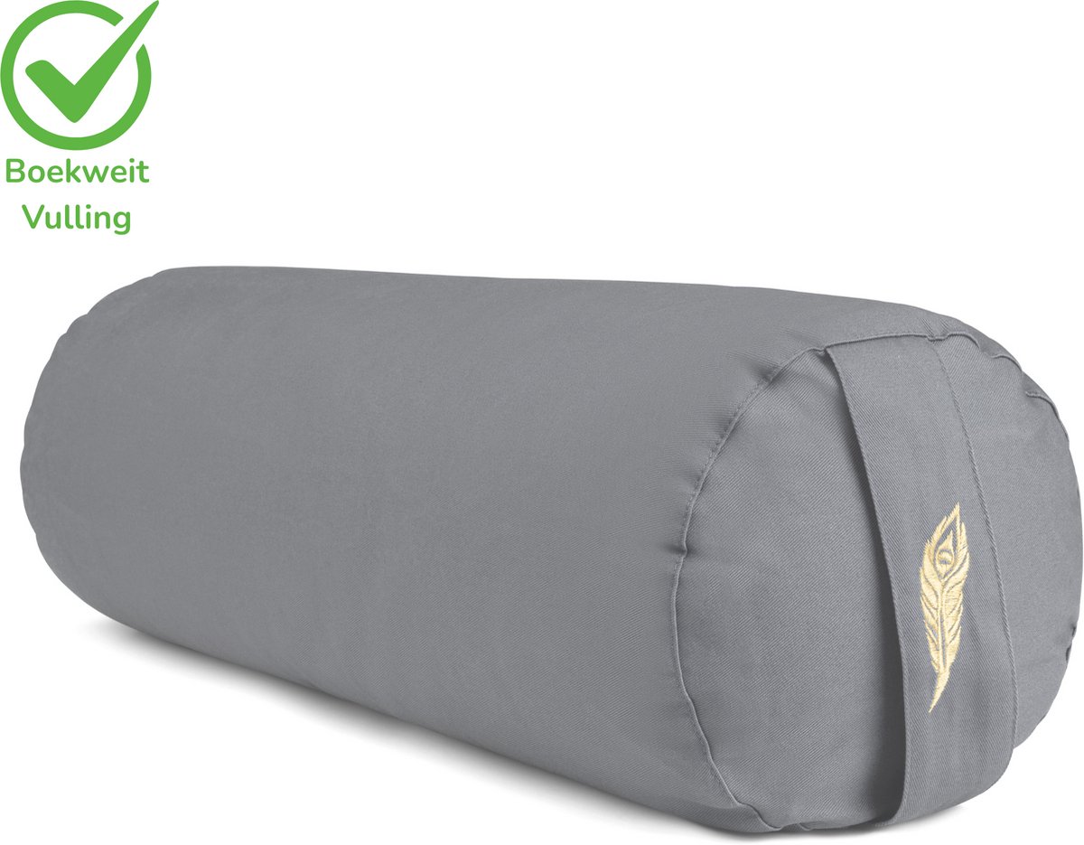 MindBaas - Yoga Bolster - Eco - Grijs - Dubbel Gestikt - 60 x 20 cm (lengte x diameter) - Yoga Kussen - Yoga Rol