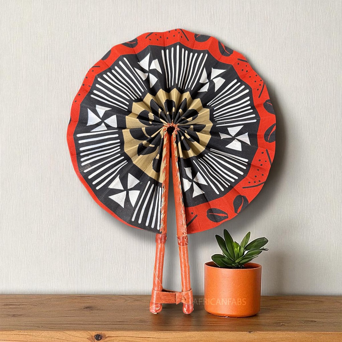 Afrikaanse handwaaier - Ankara print waaier - Akosua - Zwart
