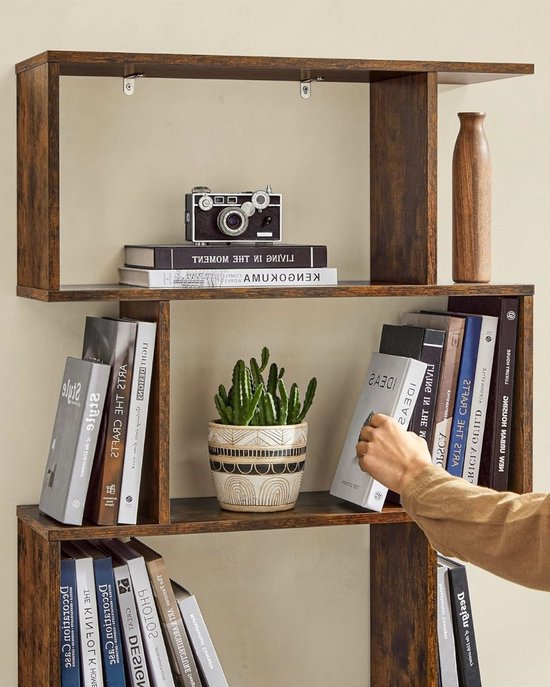 Hoppa! Boekenkast Vintage - Opbergkast - Rechthoekige Vakken - Kast Voor Boeken - Bruin - 70 x 24 x 159 (B x D x H)