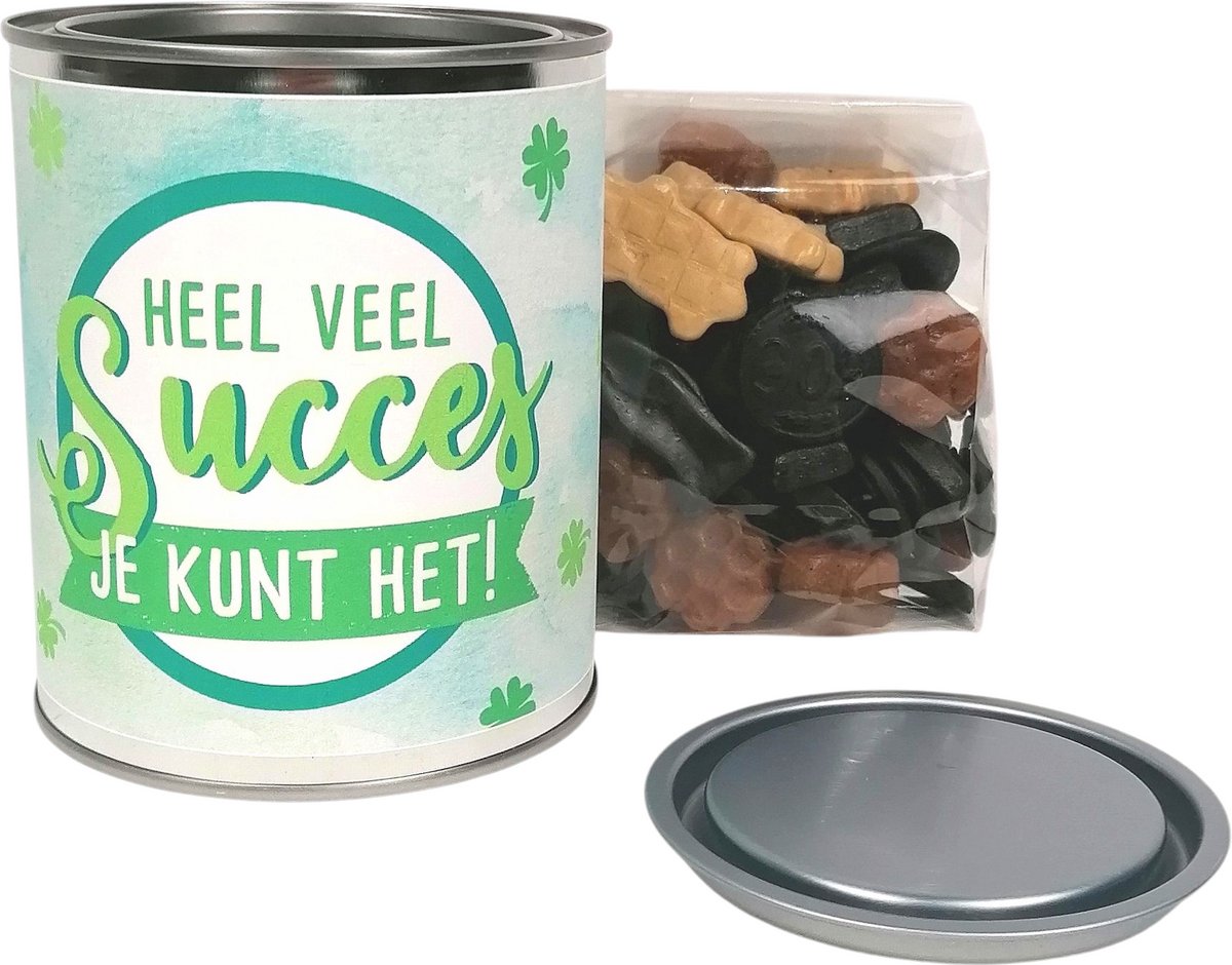 Succes cadeautje - Cadeaublik: Heel veel Succes je kunt het - gevuld met drop